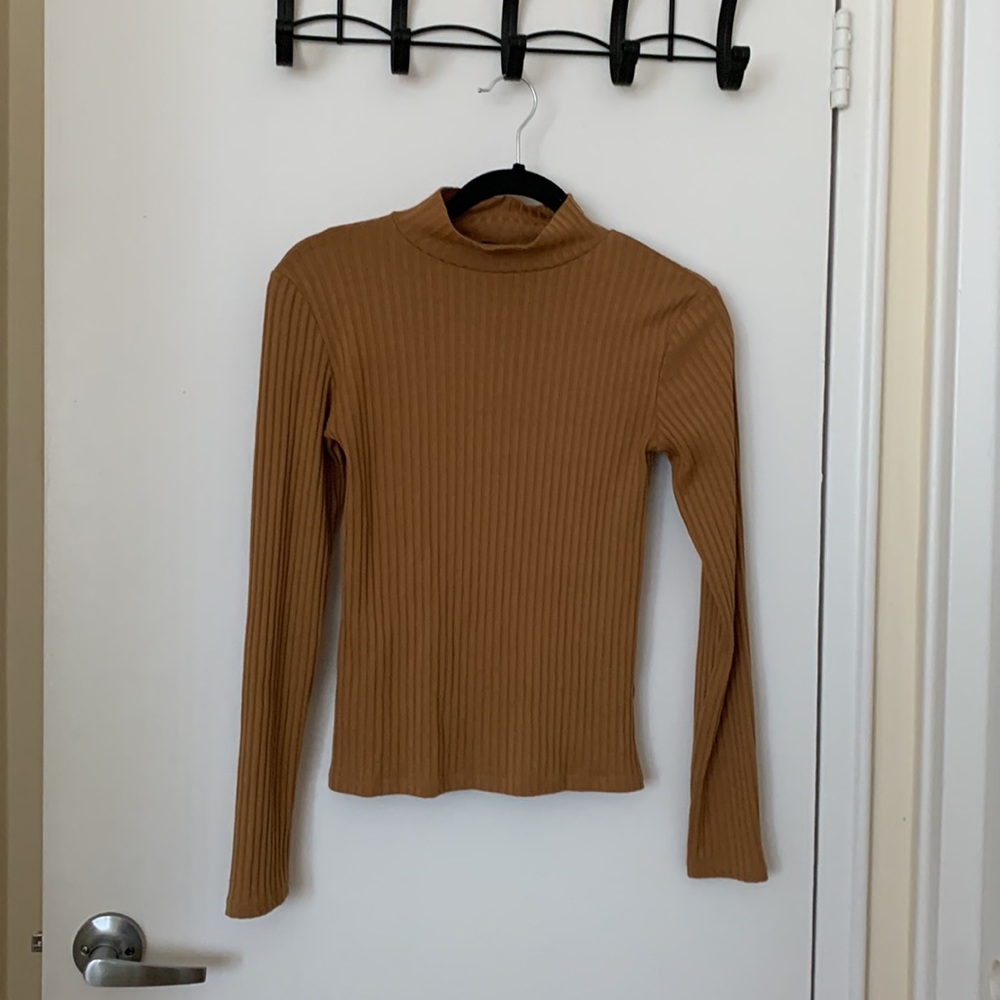 Topshop Camel Ribbed Turtleneck